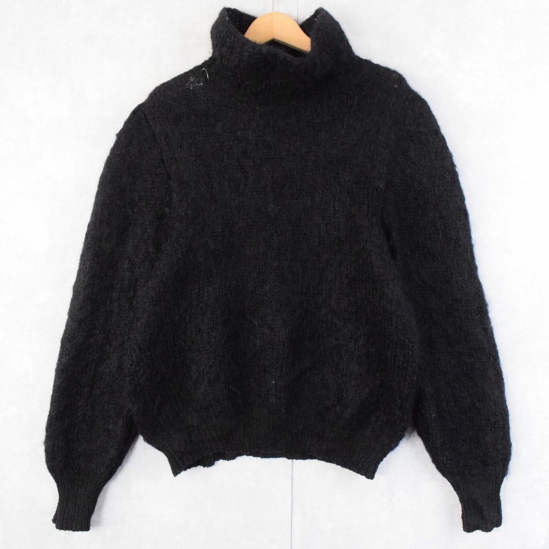 handmade black mohair knit sweater肩幅69