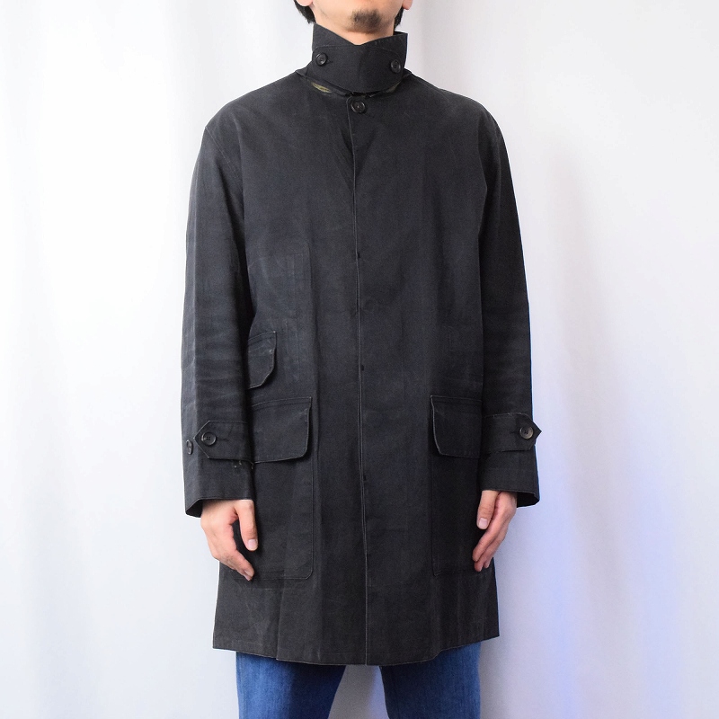 90's POLO Ralph Lauren SCOTLAND製 ゴム引きステンカラーコート BLACK S