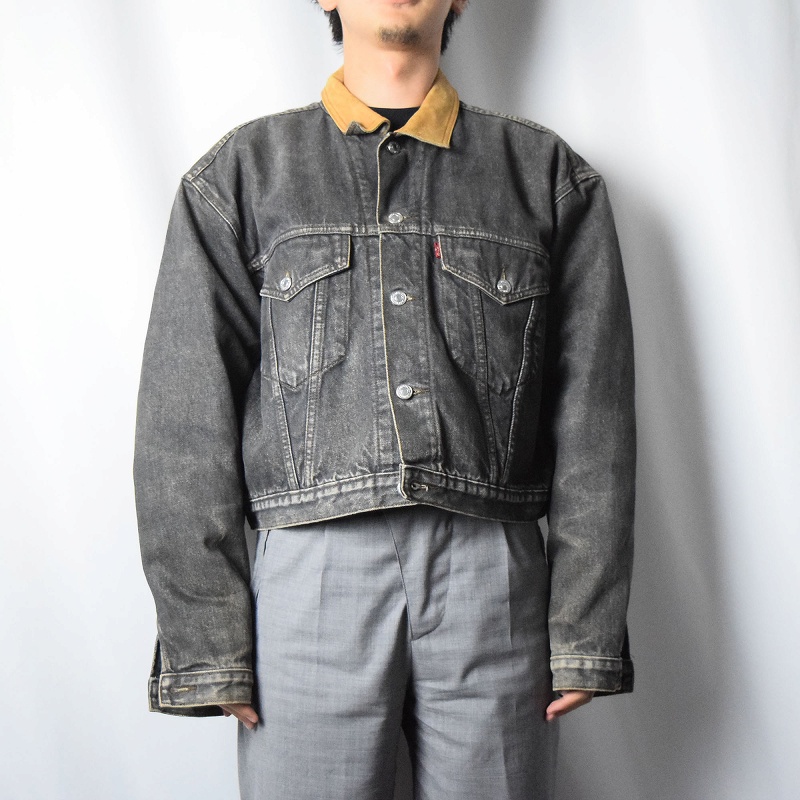 80's Levi's ショート丈 ブランケットライナー ブラックデニムジャケット L