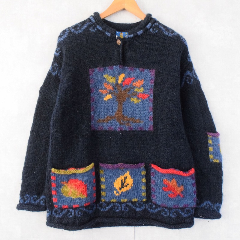 AMBIDEX Store 〇ネパールハンドニット アラン編 クルーネックブルゾン(F クロ): bulle de savon