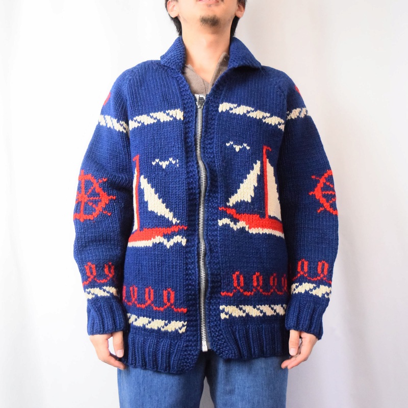 格安SALEスタート！ 70s 60s 60年代 船│ヴィテージ古着 ブルー 青 セーター 70年代 ジャケット・アウター