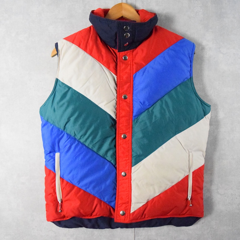 70's Swan Brand マルチカラー リバーシブル ナイロンダウンベスト M