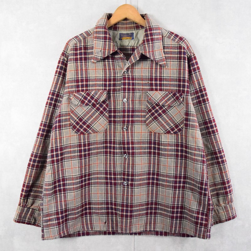 70's Pendleton USA製 チェック柄 オープンカラーウールシャツ XL