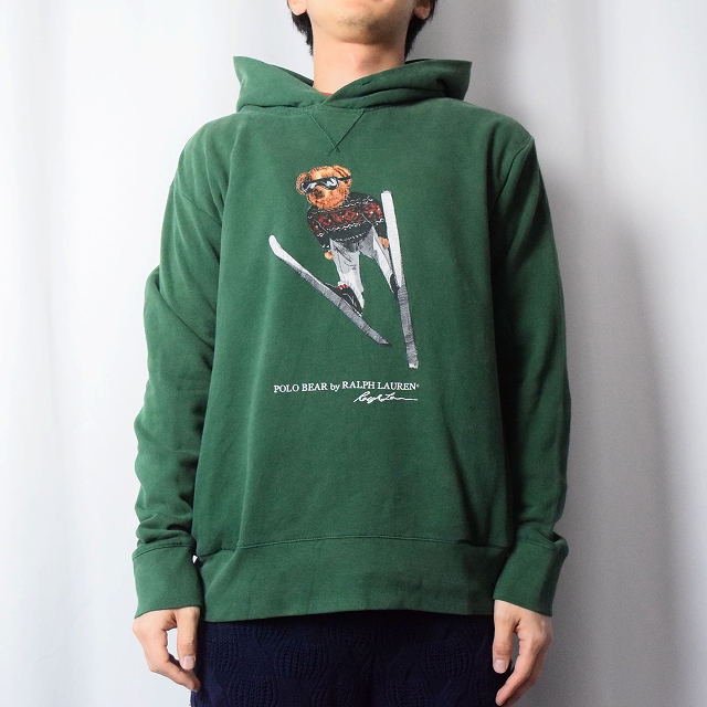 POLO Ralph Lauren 前V ポロベアプリントスウェットフーディー L