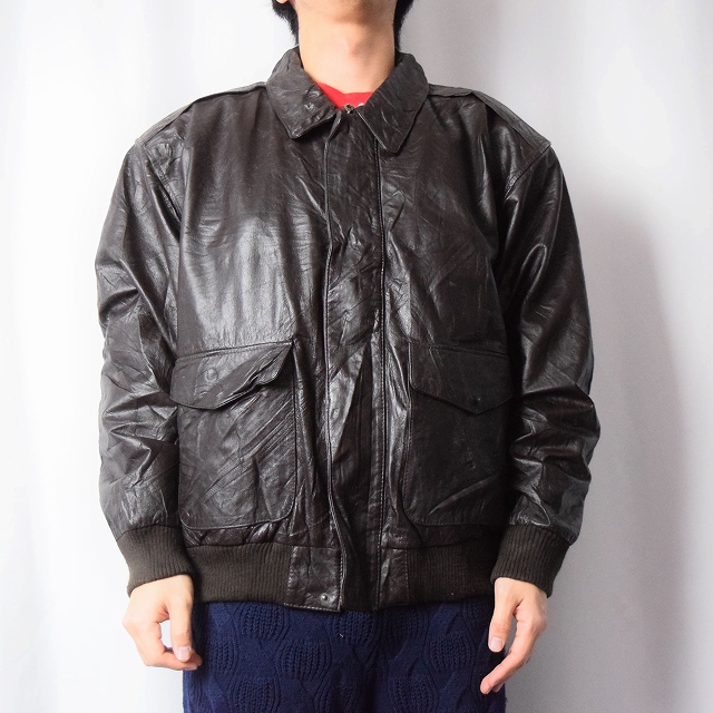 90s レザージャケット 豚革コート ジップアップ ヘビーアウター