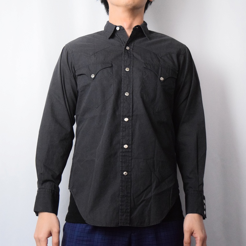 80s ウエスタンシャツ　ブラック　黒　M コットン　ビンテージ　長袖シャツ | FREEKS WEAR powered by BASE