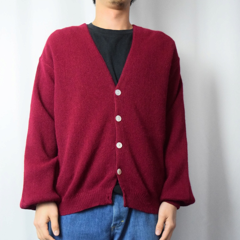 美品 L USA vintageウール アルパカニット カーディガン 赤 old