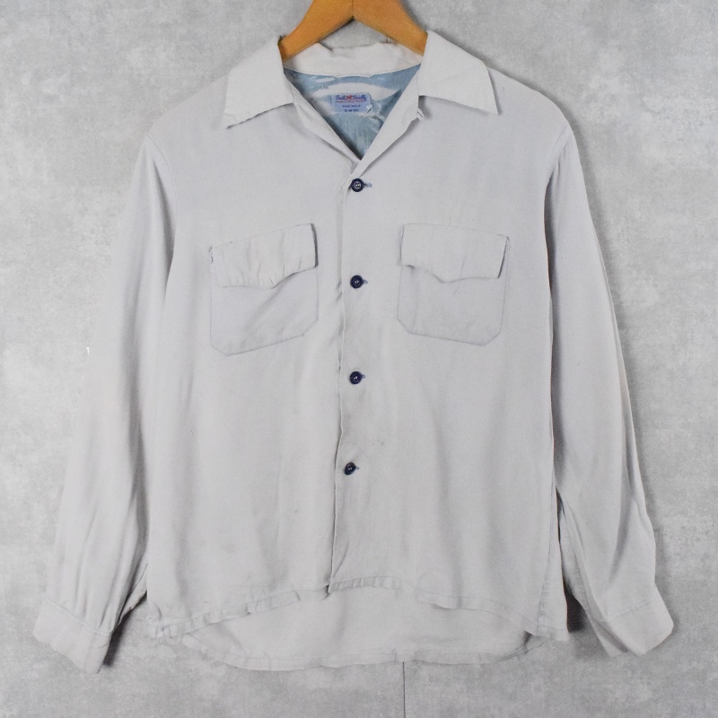 袖丈5450's レーヨンオープンカラーシャツ　ホワイト　白レーヨンシャツ