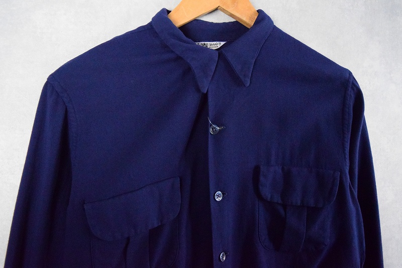 50〜60's CREST WOOD オープンカラー レーヨンシャツ NAVY M