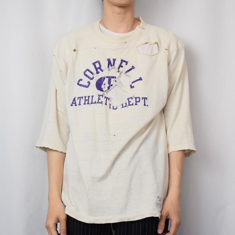 80s 80年代 チャンピオン カレッジ フットボールTシャツ 襤褸