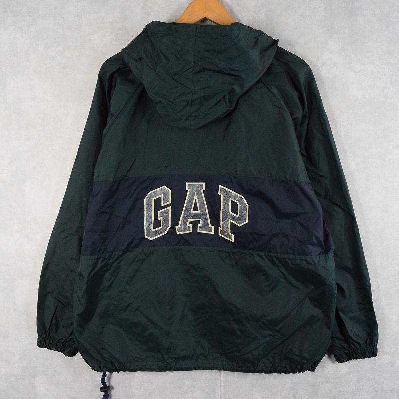GAP 2トーン切り替え ナイロンアノラックパーカー GREEN×NAVY M