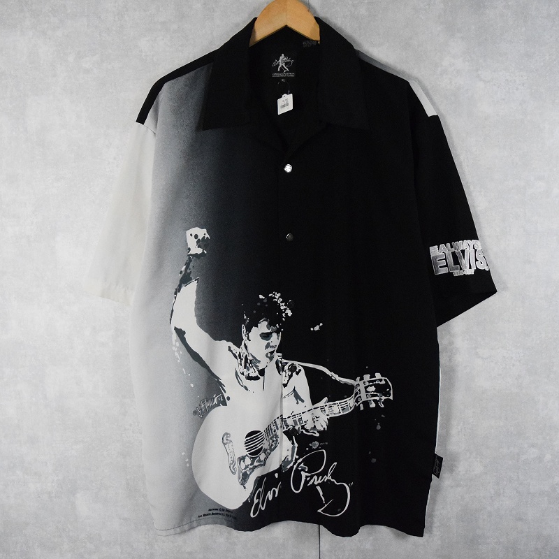 ELVIS PRESLEY ロックシンガープリント オープンカラーシャツ XL