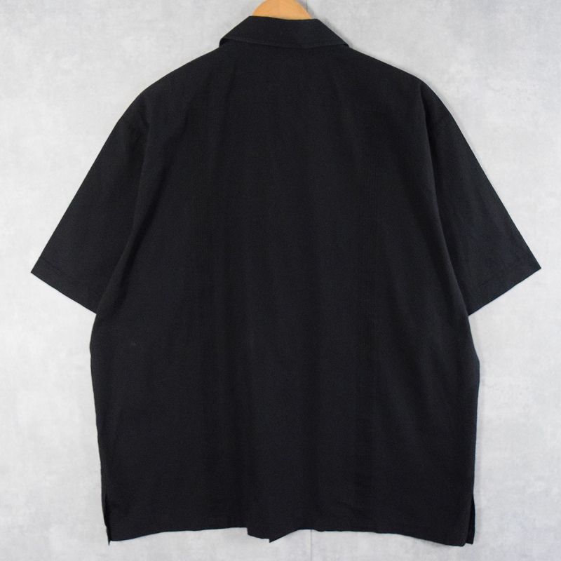 FALCON BAY ポリエステル×コットン 刺繍デザイン キューバシャツ BLACK XL