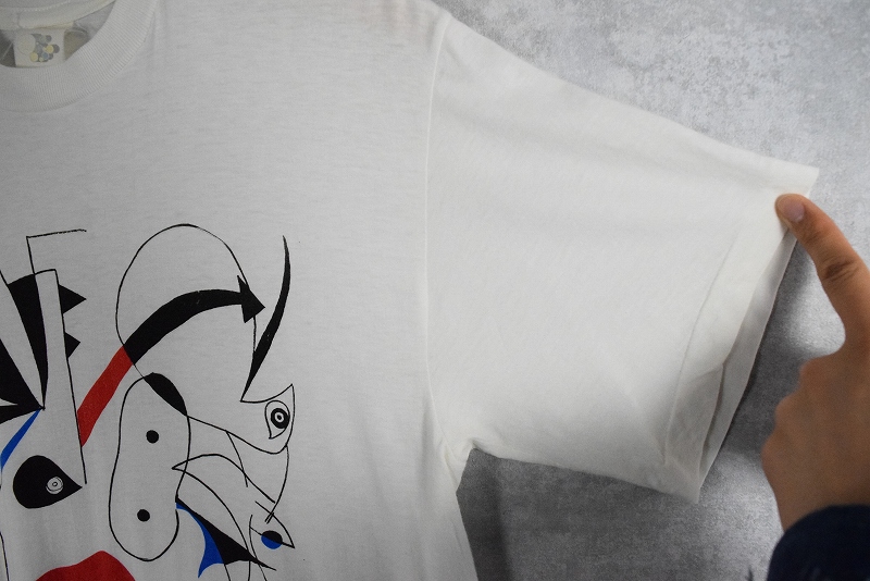 90s ミロ アート イラスト プリント Tシャツ XL 白 シングル