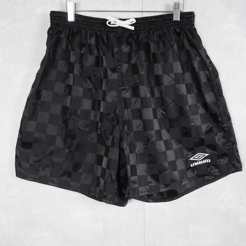 90's UMBRO チェック柄 ナイロンショーツ BLACK XL