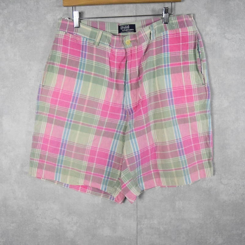 90's POLO Ralph Lauren USA製 チェック柄 2タック コットンショーツ M