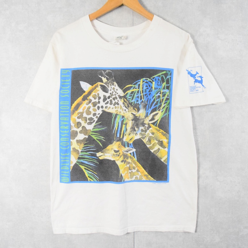 90's CHERIE FLIPPEN USA製 キリンイラストプリントTシャツ