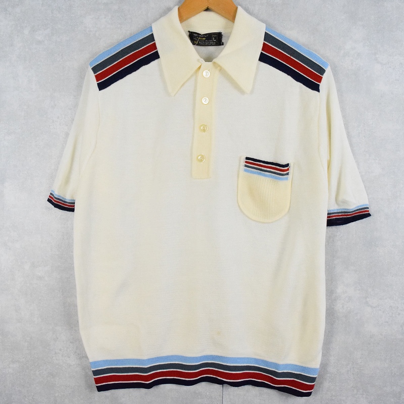 70's JC Penney KOREA製 ボーダー柄 アクリルニットポロシャツ L