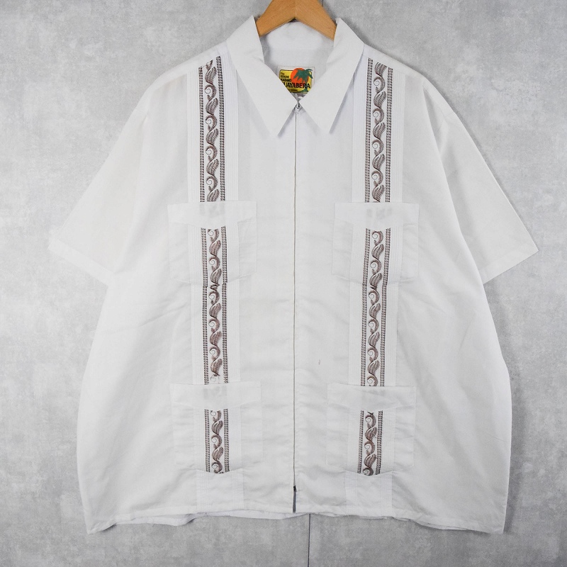 【ジップ式】GUAYABERA キューバシャツ 刺繍 開襟シャツ オープンカラー | オンライン古着屋 9chord