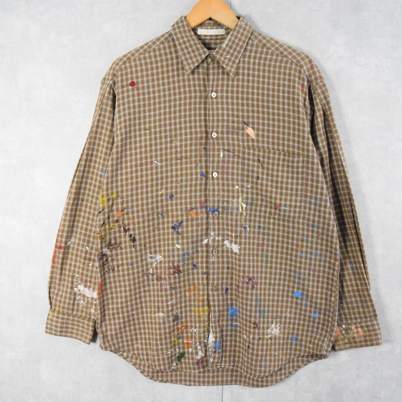 PERRY ELLIS チェック柄 ペンキペイント コットンシャツ M