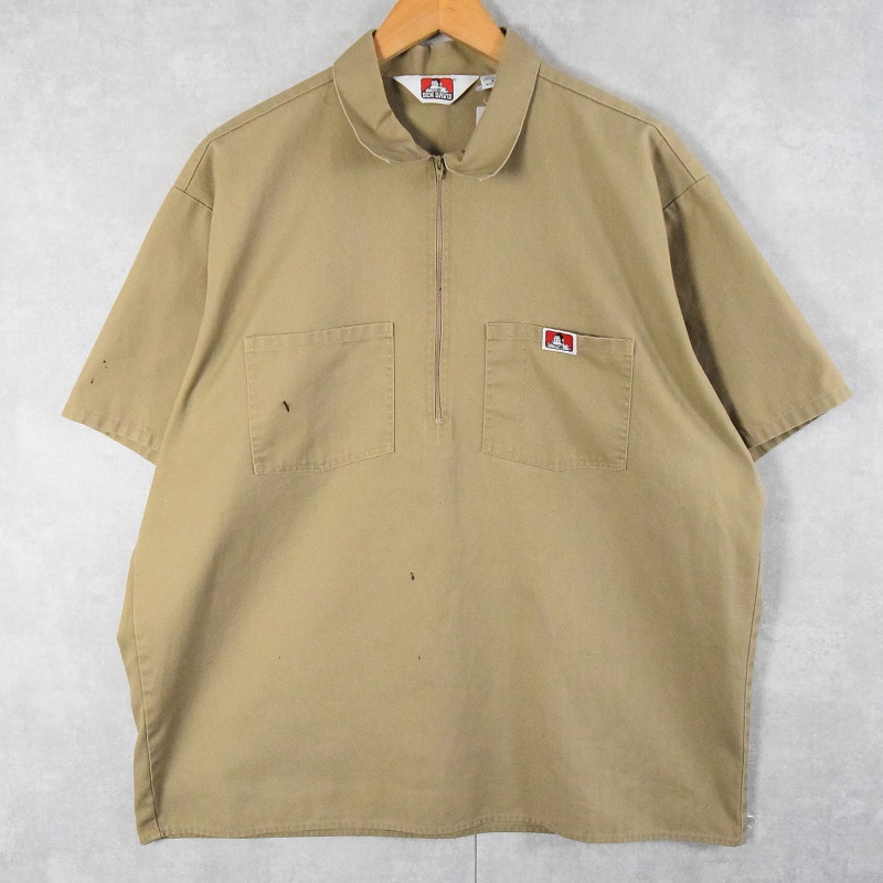 80〜90's BEN DAVIS USA製 ハーフジップ ワークシャツ XL