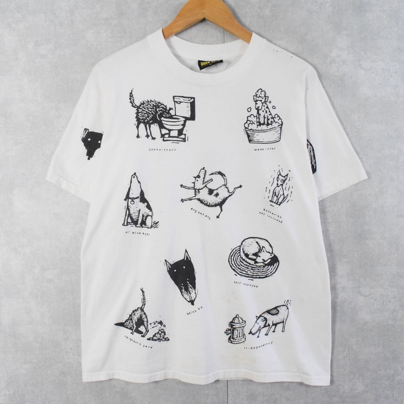 90's Joe Crabtree USA製 犬マルチプリントTシャツ L