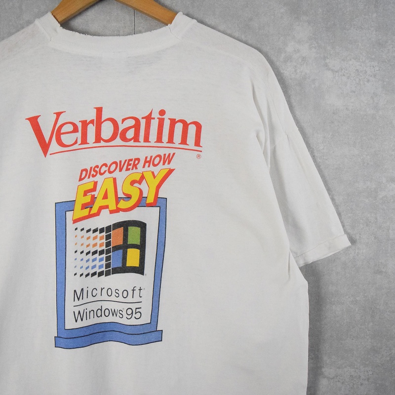90's Verbatim Microsoft Windows95 記録メディアブランド プリントTシャツ XL