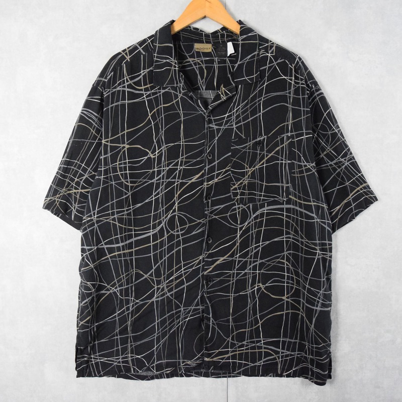 A[X]IST 総柄 シルク オープンカラーシャツ BLACK XL