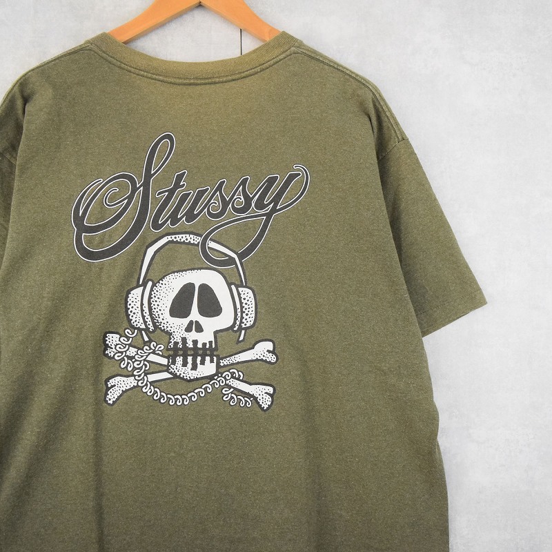 90's STUSSY USA製 ヘッドホンスカルプリントTシャツ XL