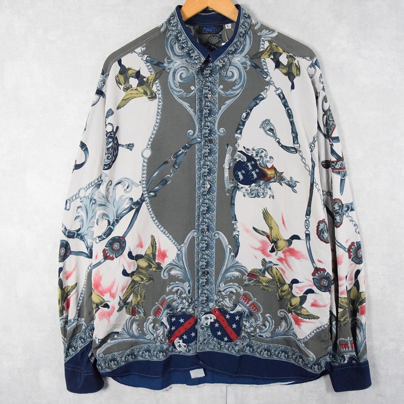 MARINELLI スカーフ柄 シルクシャツ L