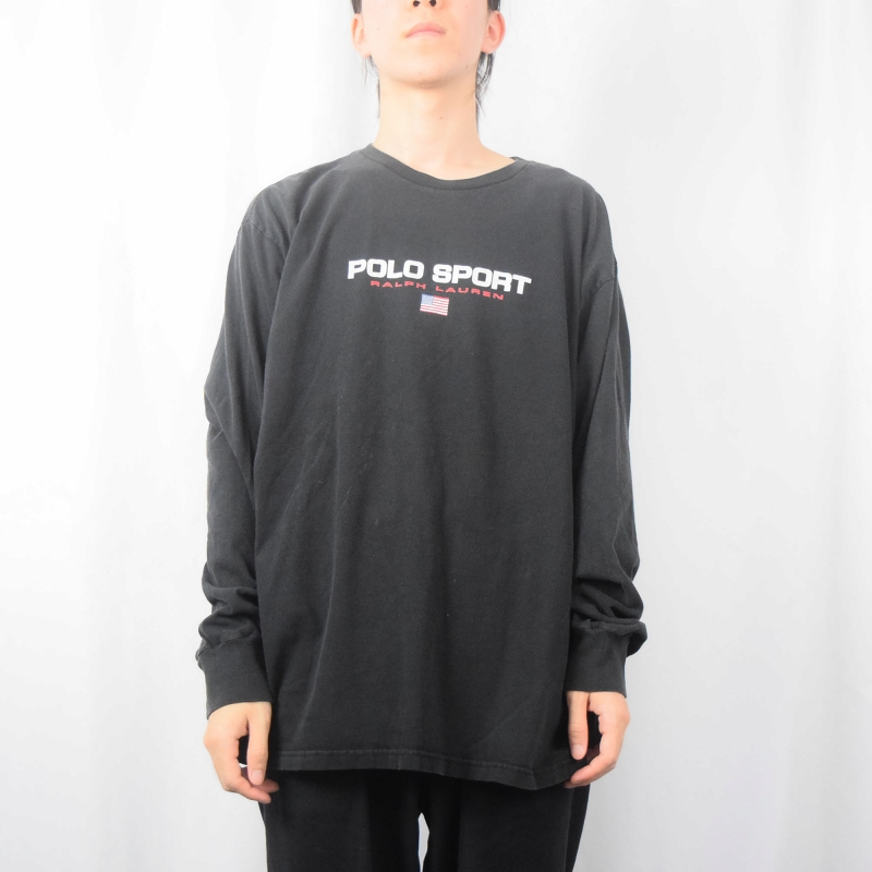 90's POLO SPORT Ralph Lauren ロゴプリントロンT BLACK L