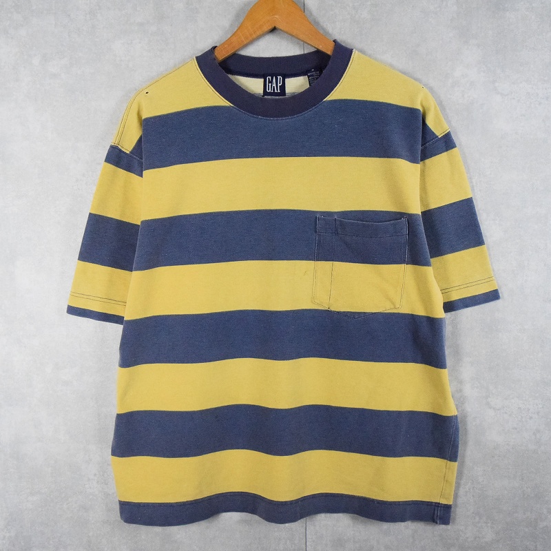 90's GAP ファットボーダー柄 鹿の子ポケットTシャツ M