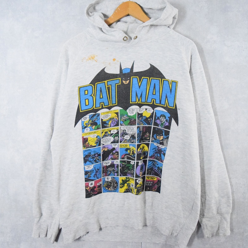 80〜90's DC COMICS BAT-MAN 染み込みキャラクタープリント スウェットフーディー