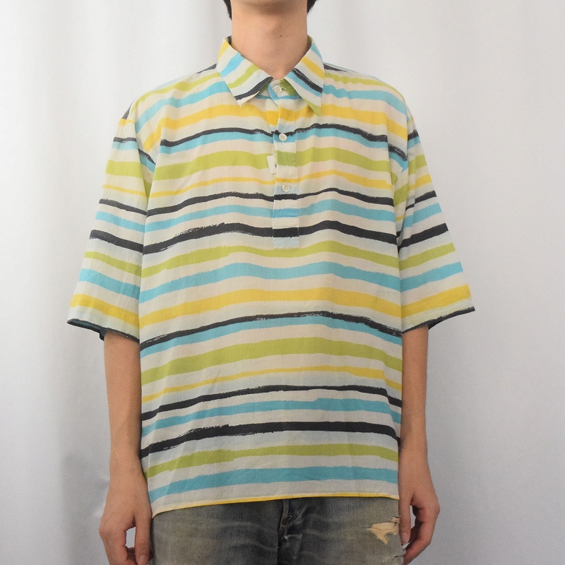 80's agnes b. homme PARIS FRANCE製 マルチボーダー柄 プルオーバーシャツ SIZE44