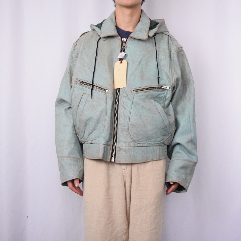 80〜90's Oscar Leopold CANADA製 フーデッド レザージャケット L