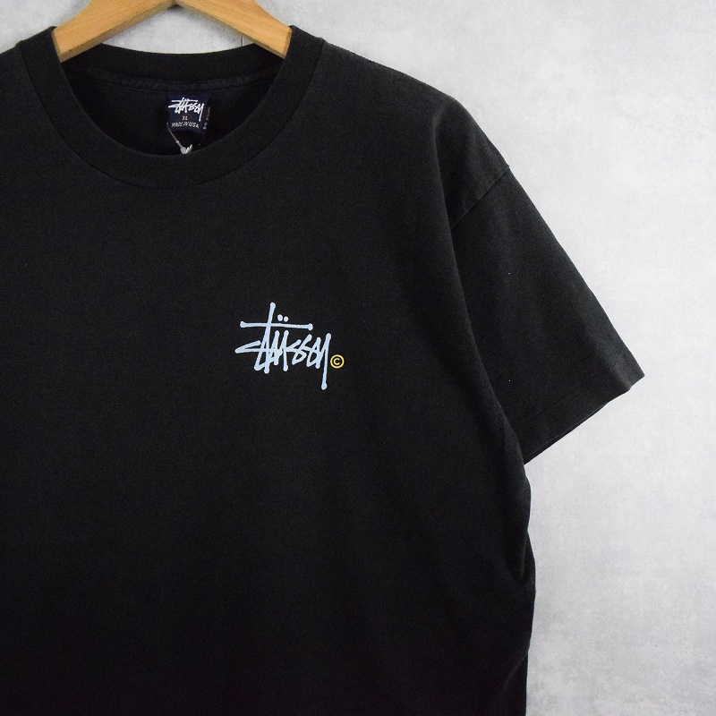 90's STUSSY USA製 ロゴプリントTシャツ BLACK XL