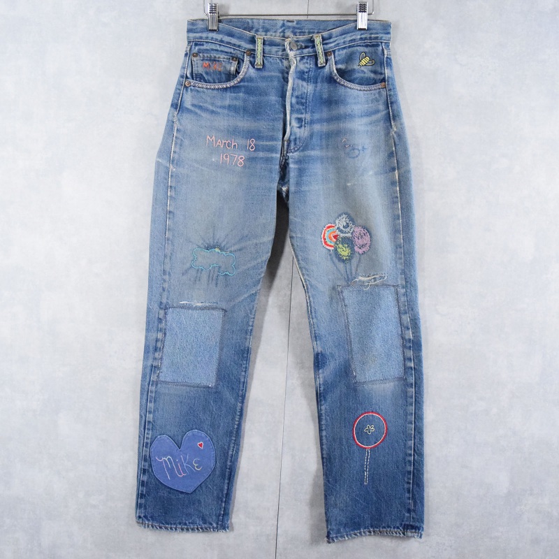 70's Levi's 501 66前期 ハンド刺繍 デニムパンツ W29
