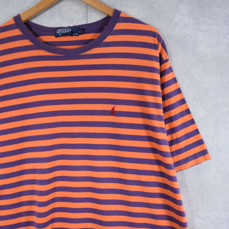 90's POLO Ralph Lauren ボーダー柄 ロゴ刺繍Tシャツ XXL