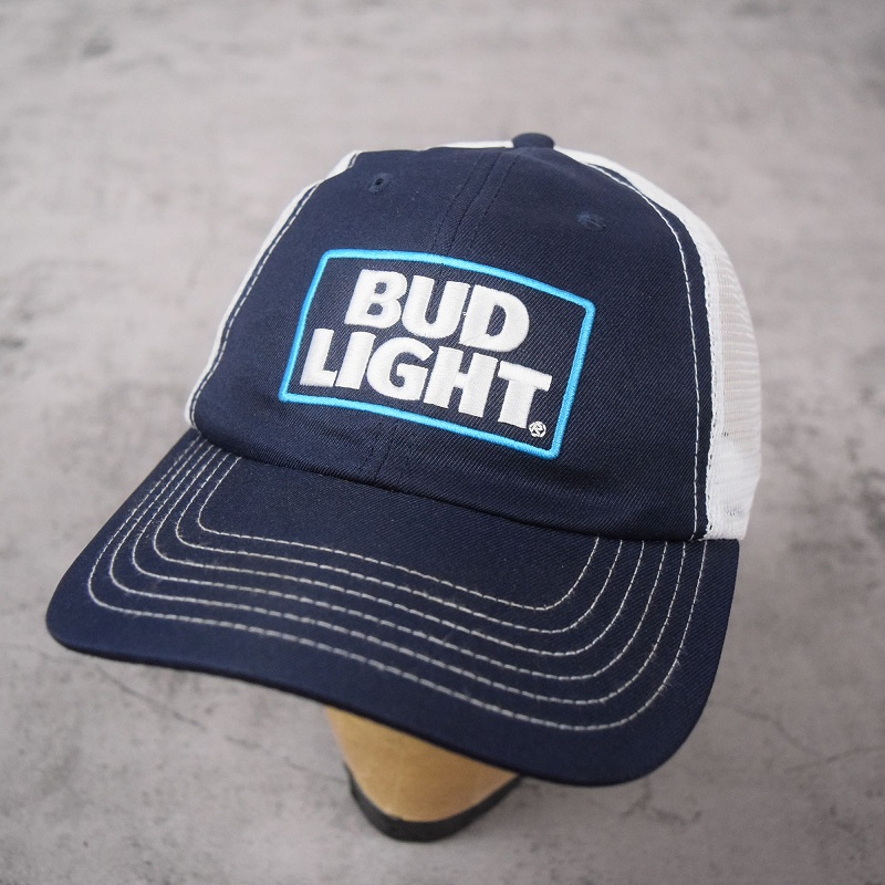 BUD LIGHT ビールメーカー ロゴ刺繍 スナップバックメッシュキャップ NAVY