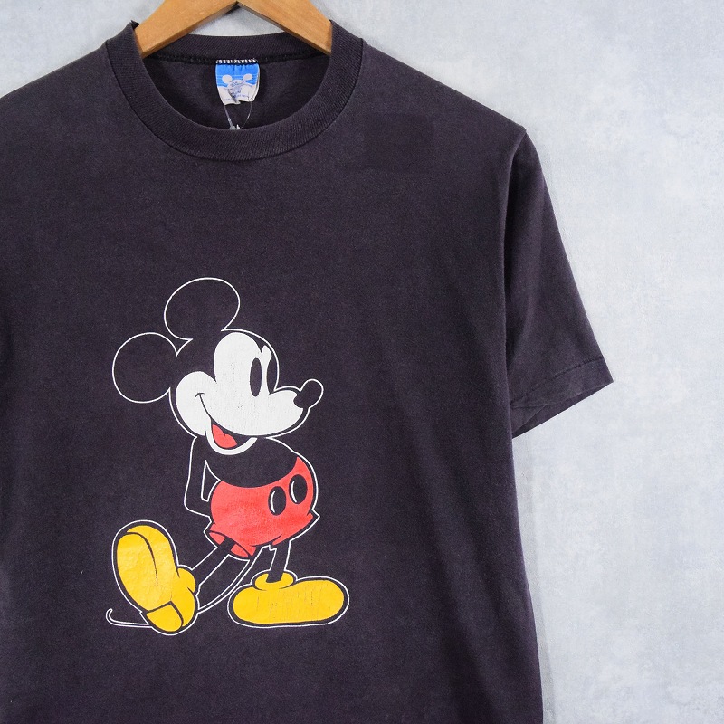 80〜90's Disney MICKEY MOUSE USA製 キャラクタープリントTシャツ BLACK M