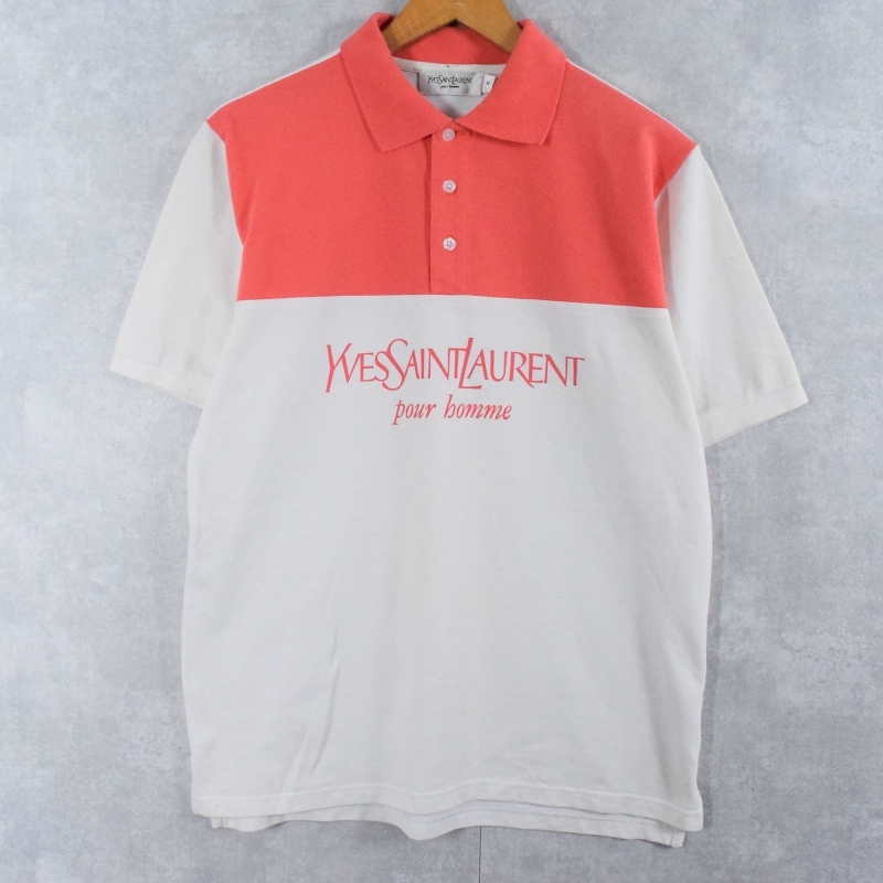 80〜90's Yves Saint Laurent pour homme ロゴプリント 鹿の子ポロシャツ M