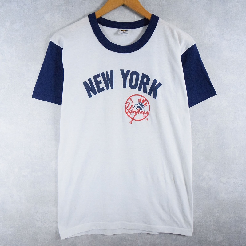 80's New York Yankees USA製 MLBチームロゴプリントTシャツ L
