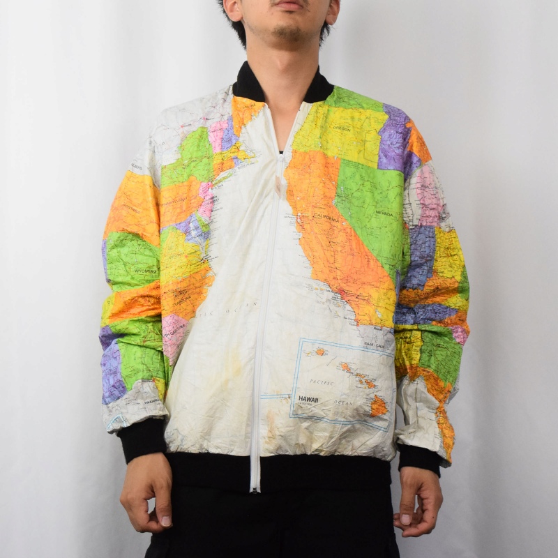 90's 世界地図柄 ペーパージャケット XL