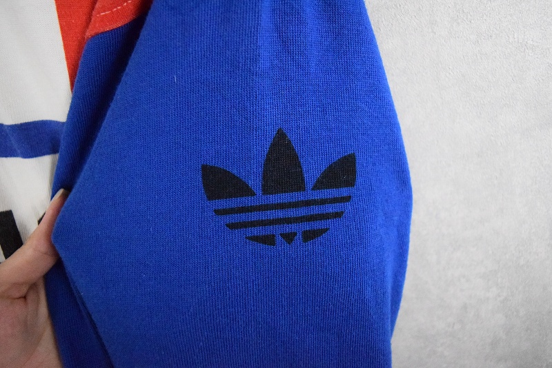 80s 80年代 アディダス 長袖ポロシャツ ロゴプリント 青 ブルー