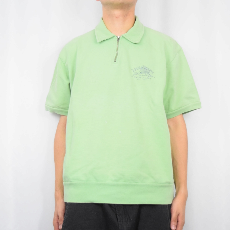 90's POLO SPORT Ralph Lauren カジキプリント ハーフジップ 半袖スウェット XL