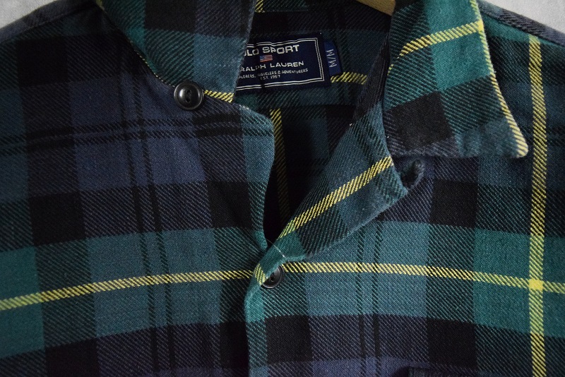 90's POLO SPORT Ralph Lauren チェック柄 オープンカラー ライトネルシャツ M