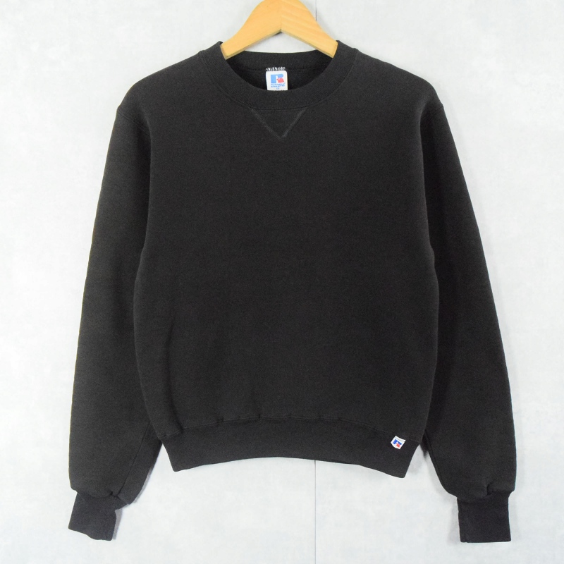 80's RUSSELL ATHLETIC USA製 前V 無地スウェット BLACK XS
