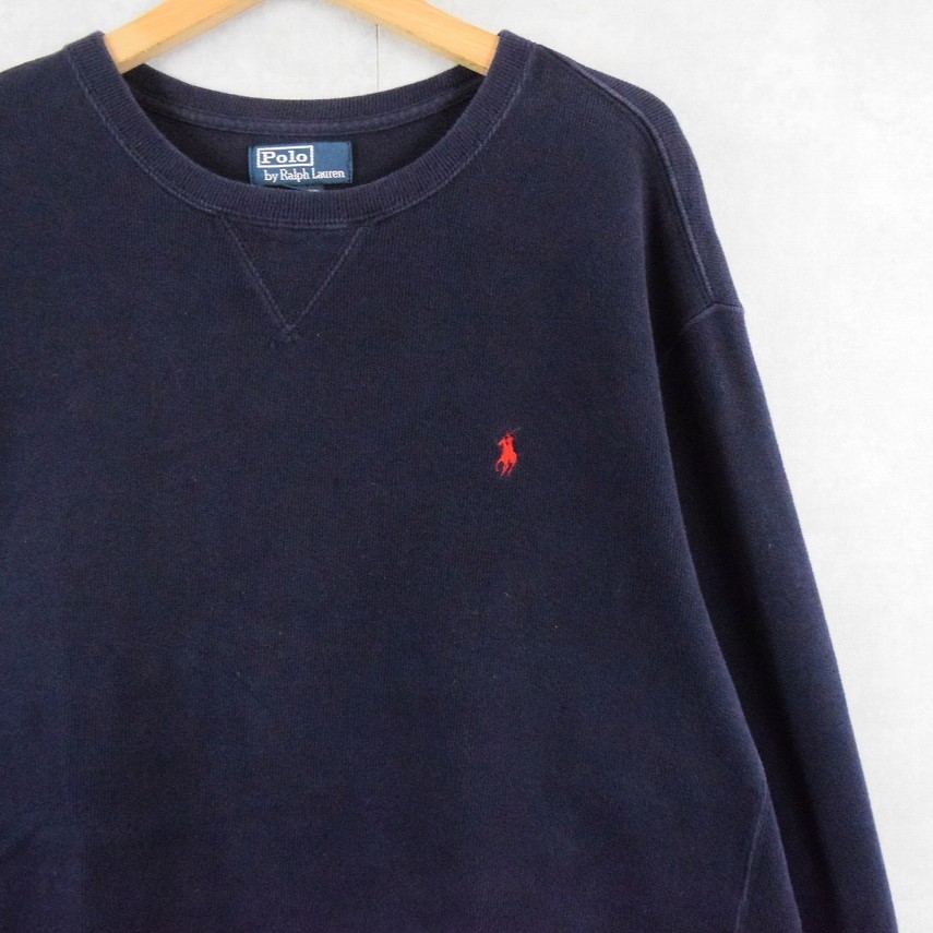 POLO Ralph Lauren REVERSE WEAVE TYPE ロゴ刺繍 前V リブ編みスウェット NAVY