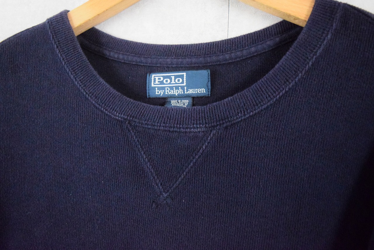 POLO Ralph Lauren REVERSE WEAVE TYPE ロゴ刺繍 前V リブ編みスウェット NAVY