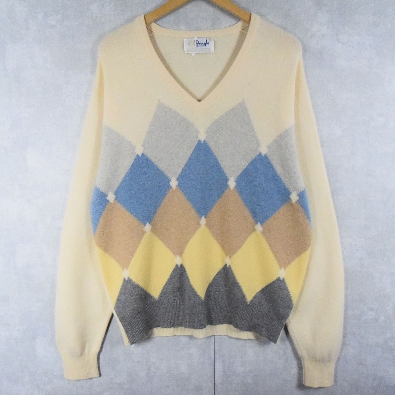 70年代 70s プリングル スコットランド製 Vネック カシミヤ